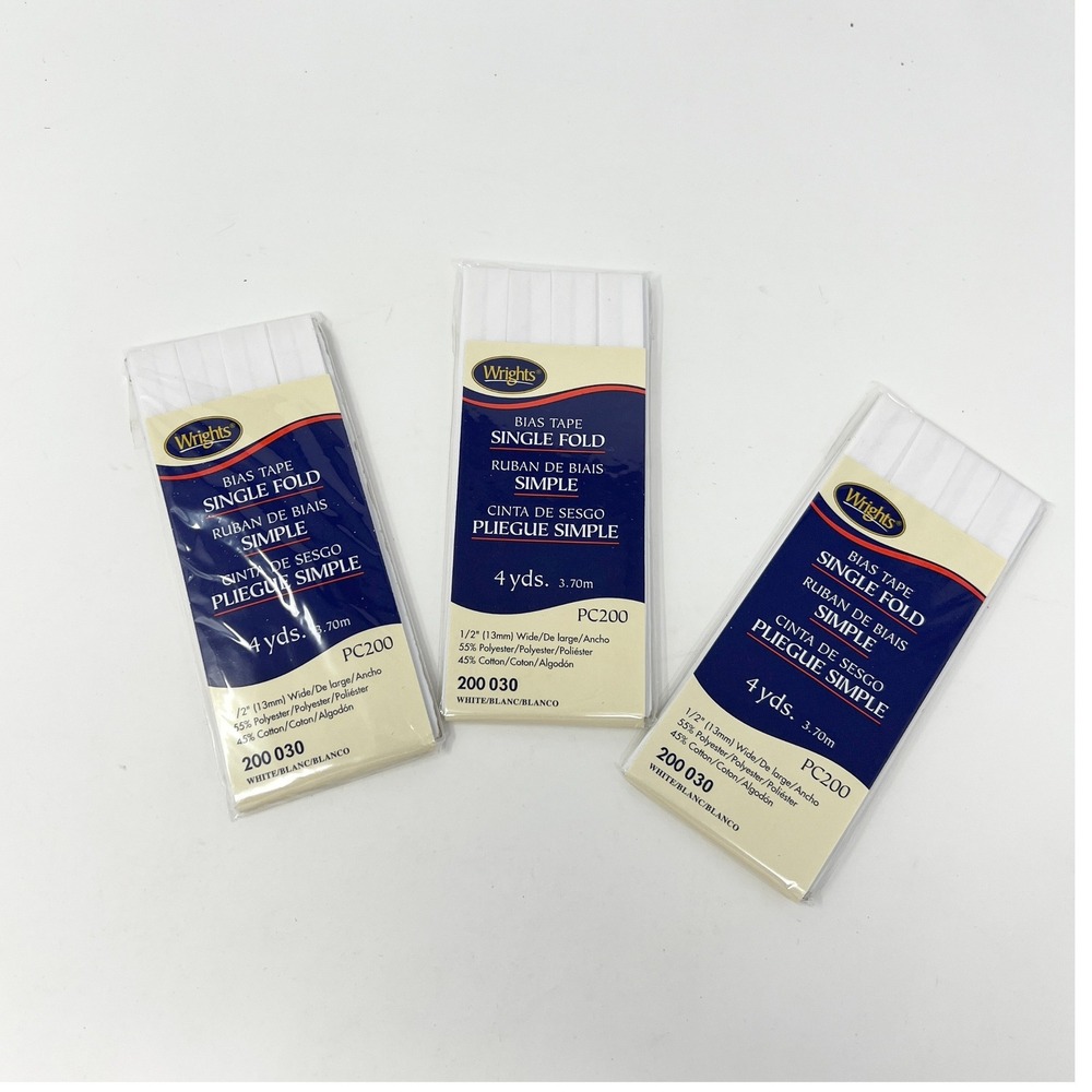 Pack‎ of 3 Wrights Double Fold Bias Tape Quilt Binding White 4 Yds X 1/2" PC200